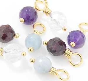 Emerald May Birthstone Pendentif-925 Sterling Silver Drill Gemstone Wrpped Wire Charms, Faceted Round Beads Gemstone Pendant, - Product Image 4