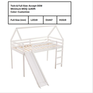Nhà giường Loft với Slide <span class=keywords><strong>Twin</strong></span> Loft giường với Slide gỗ Playhouse Loft giường đôi kích thước cho trẻ em, không có hộp mùa xuân cần thiết - Product Image 2