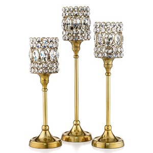 <b>Crystal</b> Beaded Wedding Table Centerpiece Silver Plated High Quality Pedestal Metal Base Candle <b>Stand</b> Handmade - Product Image 3