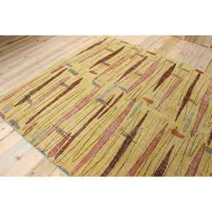 Alfombra Vintage Grande de 6.4x8.8 pies, Alfombra Turca, Alfombra de Lana a Rayas Amarillo Marrón - Product Image 4