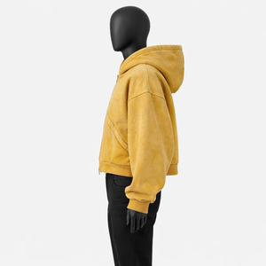 Sudadera con capucha para hombre, corta, con cremallera completa, de felpa gruesa, con lavado vintage, corte holgado, estilo streetwear, lisa, personalizable - Product Image 2