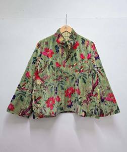 Chaqueta de terciopelo con estampado de pájaros Chaquetas de algodón de terciopelo Chaqueta con estampado de pájaros florales botánicos Abrigo - Product Image 6