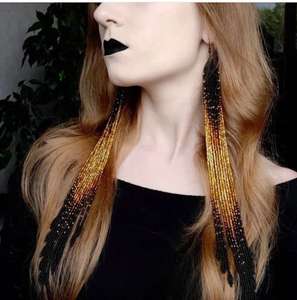 Boho <b>bead</b> earrings with <b>turquoise</b> design andy cascading fringe, unique jewelry gift - Product Image 3