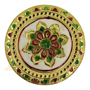 Meenakari Dibba redondo chapado en oro de acero inoxidable para decoración del hogar y regalos - Product Image 1