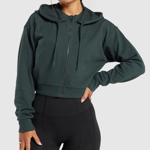 Sudaderas con capucha y sudaderas para mujer con cremallera, Top corto personalizado con cremallera completa de algodón 100% polar para niñas, Sudadera con capucha sexy reflectante de terciopelo para mujer - Product Image 5