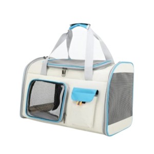 Bolsa de Transporte para Mascotas con Laterales Suaves, Tela Oxford, Cierre de Cremallera, Ventana de Malla Transpirable para Gatos, Capacidad de 15 kg, Gris con Ribete Naranja - Product Image 6