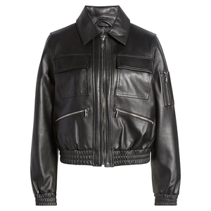 Chaqueta de moda para mujer de gama alta, piel de oveja auténtica, estilo clásico de Moto con cuello levantado y corte elegante y ajustado a medida - Product Image 6