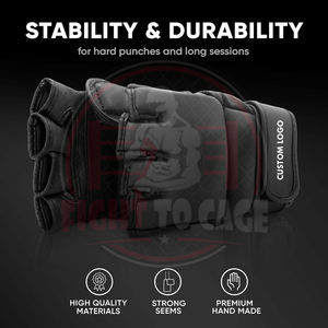 Gants de boxe MMA de qualité supérieure, série vintage, 4 oz, avec fermeture à boucle et crochet, évacuation de l'humidité, design demi-doigts, logo personnalisé - Product Image 3