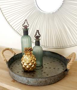 Bandeja de Metal Glam moderna hecha a mano, asas de cuerda, bandeja de servicio de Metal galvanizado Gris Bronce, bandeja decorativa Circular de transición - Product Image 1