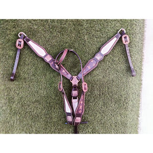 Collier de poitrine Western imprimé de concepteur équestre avec quincaillerie personnalisée en cuir véritable têtière de cheval usiné à la main - Product Image 1