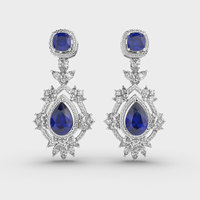 Pendientes de tuerca vintage estilo clásico indio para ocasiones especiales, con zafiro azul y moissanita de corte pera y cojín, en plata de ley.