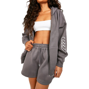 Nouveau pull à capuche et short pour femmes 100% coton polaire gris vierge motif solide quantité minimale de commande bas avec personnalisations en vente - Product Image 5
