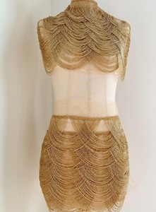 Franges en chevron dorées pour vêtements, bijoux de corps en perles, cape en perles, robe à franges en perles, costume - Product Image 3