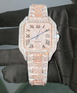 Montre pour homme de luxe, antique, avec diamant Moissanite VVS, boîtier carré de 40 mm, bracelet en acier inoxydable, mouvement à quartz, hip-hop, bijoux fins - Product Image 4