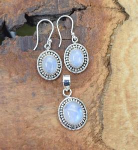 Boho Style classique boucles d'oreilles pendentif ensemble bijoux pour femmes bijoux en argent 925 argent Sterling pierre de lune pierre précieuse à la main - Product Image 3