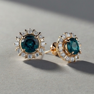 ต่างหูเม็ดเดี่ยวสีโรสโกลด์สีเขียวอมฟ้าทำจากทองคำขาว10K 14K 18K เครื่องประดับชั้นดีจากประเทศไทย - Product Image 1