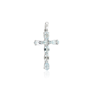 Dernière collection la plus vendue de pendentif unisexe croix chrétienne empilable aigue-marine faite à la main bijoux en or blanc pur K18 - Product Image 1
