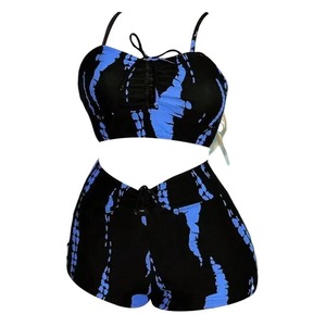 ชุดบิกินี่แผ่นรองนิ่ม2ชิ้นสำหรับผู้หญิงชุดว่ายน้ำสายสปาเก็ตตี้ผูกเชือกเอวสูง - Product Image 2