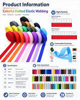 Bande élastique en crochet hautement extensible, ruban tissé plat, couleur personnalisée, pour vêtements, sacs et accessoires