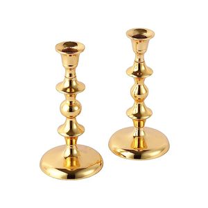 New Metal Aluminum Home Decorative <b>Candle</b> Stand Pillar <b>Gold</b> Finished Candlestick Holder Set of 2 Pcs Wedding Tabletop Decoration - Product Image 1