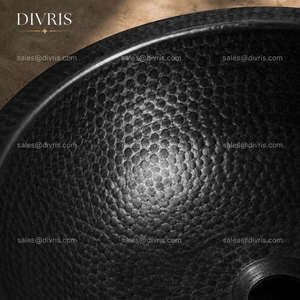 Évier de cuisine DIVRIS DRC-2006, fait main, en aluminium noir mat, rond, à cuve unique, à poser sur le comptoir, design industriel, un trou, 16 pouces - Product Image 3