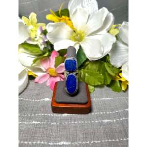 Travis Jim Romantic Fashionable <b>Ring</b> Lapis & Sterling Silver <b>Adjustable</b> Bezel Set Gift with Natural Gemstones - Product Image 1