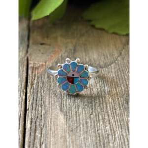Zuni Handcrafted Opal & <b>Sterling</b> <b>Silver</b> Gemstone <b>Ring</b> Boho Bezel <b>Set</b> - Product Image 3