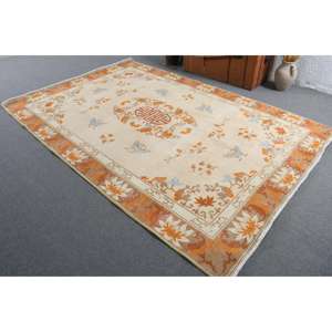 Alfombra Vintage, Alfombra Turca Grande de 5.3x9.4 pies, Alfombra Marroquí de Lana Naranja y Azul - Product Image 2