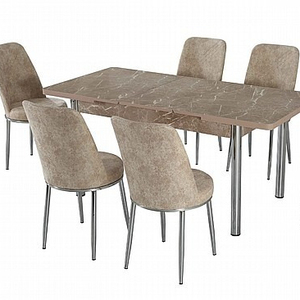 ชุดโต๊ะอาหารทันสมัยแบบขยายได้ พร้อมเก้าอี้ 6 ตัว ท็อปไม้ ขาเหล็ก โครงสร้างไม้ชิปบอร์ด ทนทานและเป็นมิตรกับสิ่งแวดล้อม - Product Image 1