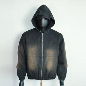 Custom Heavyweight Thick Cotton Winter Sun Faded Acid Washed Zip Hoodies Street Wear Distressed Vintage <b>Zipper</b> <b>Jacket</b> Quick Dry - Product Image 1