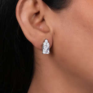 Trendy <b>Silver</b> Hoop <b>Earrings</b> with Cubic Zirconia and Pearl Rhodium Plated Religious Gift <b>for</b> <b>Women</b> <b>for</b> Parties - Product Image 2