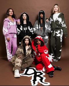 Chándal personalizado para mujer, Conjunto de sudadera con capucha y pantalones de chándal lavados con ácido, pantalones de chándal bordados con parches desgastados, chándal - Product Image 1