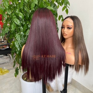 Perruque de Cheveux Humains Raides avec Os, Couleur Rouge Bordeaux, Super Double Dessiné, 5 Kim K Closureg, Noeuds Décolorés, Cheveux Vietnamiens Bruts - Product Image 1