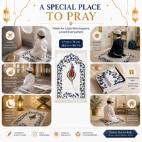 Tapis de prière pour enfants, tapis de prière islamique doux pour enfants avec un motif floral de tulipes, Sajadah portable pour garçons et filles, cadeau pour le Ramadan et l'Aïd