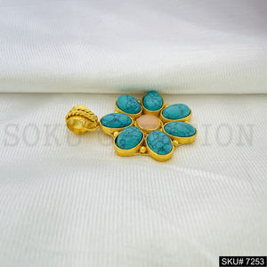 Turquoise Flower-Designed Earrings With <b>Gold</b> Plating Unique Premium <b>Jewelry</b> <b>Set</b> Including Necklaces for Party SKU7250 - Product Image 5