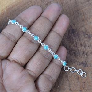 Gemstone <b>Adjustable</b> <b>Bracelet</b> Blue Turquoise 925 Sterling <b>Silver</b> December Birthstone Handmade Jewelry Gift for Birthday 11 Stone - Product Image 3