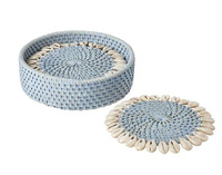 Sous-verres ronds en rotin avec coquillages, tapis à boissons naturels minimalistes pour la décoration de la maison scandinave moderne, pour le café, le thé, la protection du bureau