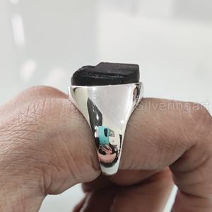 Grossiste Bague pour homme Bague en argent sterling 925 avec pierre précieuse de tourmaline noire naturelle Bague de naissance d'octobre Bijoux de Noël arabes - Product Image 3