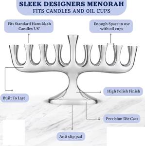 Magnifique design élégant, chandelier de Hanoucca, support de bougie, poli, traditionnel, classique, écologique, durable, Saint-Valentin - Product Image 2