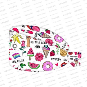 Nurse Caps for Women Nursing Caps with Button Adjustable Elastic Scrub <b>Hats</b> Cute Colors Doodle Food, Flowers Pattern Caps - Product Image 6