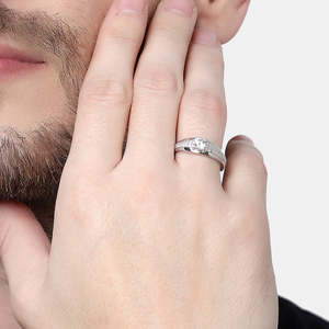 NOVAMART Fine <b>Men's</b> <b>Ring</b> 925 Sterling Silver with Rhodium Plating Bezel <b>Set</b> Diamond and Pearl Cute Style Step Band Wholesale Exp - Product Image 4