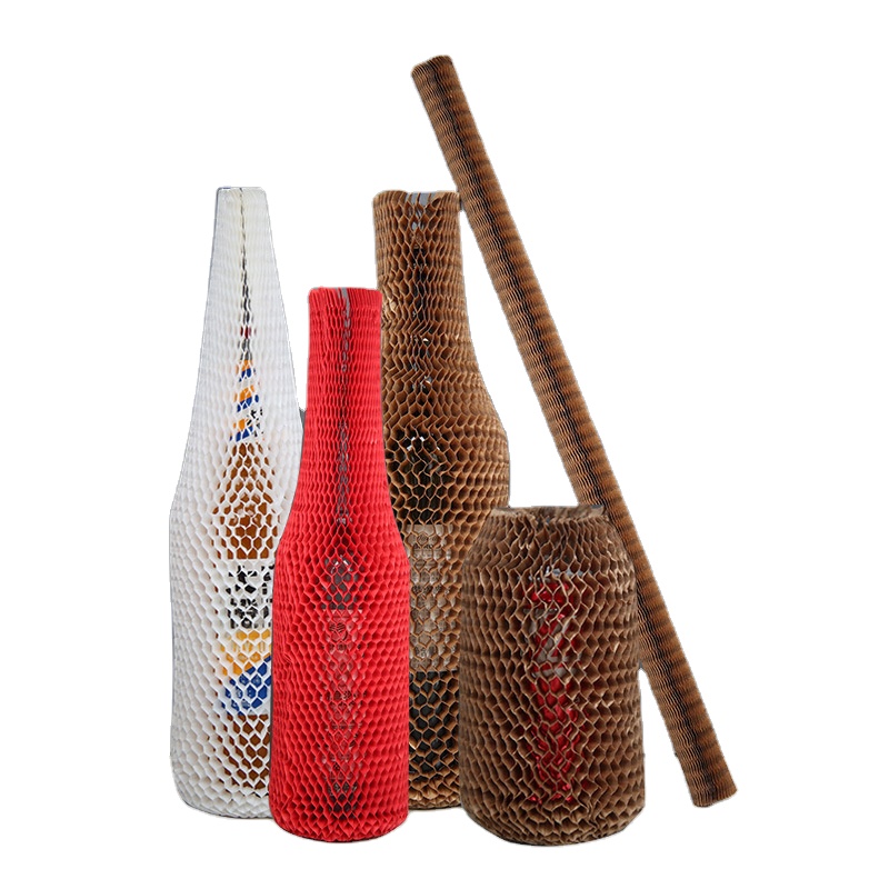 Qpack Eco Friendly 100% Virgin Pulp Recyclable Craft Paper Honeycomb Wine Protective Sleeves for Bottles 80gsm Offset Printing