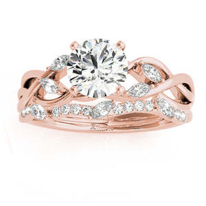 Conjunto de Joyería Nupcial con Hojas de Vid y Diamantes Marquise en Oro Rosa de 14K (0.43ct) con Perla para Boda o Fiesta, Chapado en Oro, Joyería Fina - Product Image 1