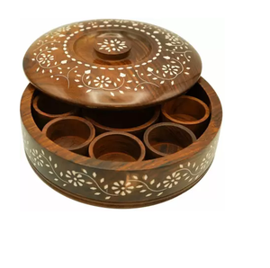 Antique design Wooden spic box for Kitchen Desktop Storage Box Round wood storage container box best price
