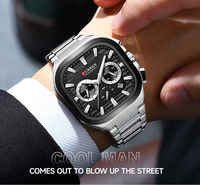 Montre pour homme en acier inoxydable, cadran carré, mouvement à quartz, résistante à l'eau, fermoir à boucle, montre tendance