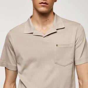 Tous les modèles OEM personnalisés de poche avant pour hommes décontractés en tissu jersey de fibre de bambou à manches courtes avec patte de boutonnage respirant et à séchage rapide - Product Image 2