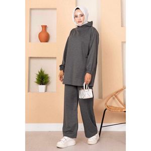 Anthracite à capuche deux fils 2 pièces ensemble décontracté solide Logo décoré hauts et shorts été et hiver nouveauté vêtements - Product Image 1