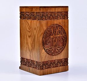 Urna Rectangular Multifuncional Hecha a Mano de Madera de Palisandro para Cenizas Humanas, Diseño Árbol de la Vida, Urna Funeraria Artesanal para Cremación - Product Image 1