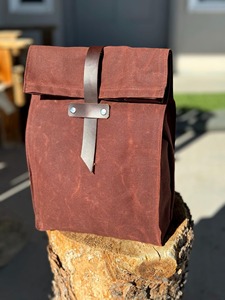 Colors <b>Waxed</b> <b>Canvas</b> and Leather Tote Durable Lunch <b>Bag</b> with Zipper Closure for Food Containers Model LCLB-0025C - Product Image 2