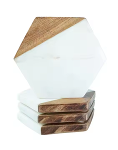 Juego de posavasos para bebidas hecho a mano Diseño raro y único con incrustaciones de madera de acacia y mármol con la mejor calidad 2025 Posavasos de alta venta - Product Image 4